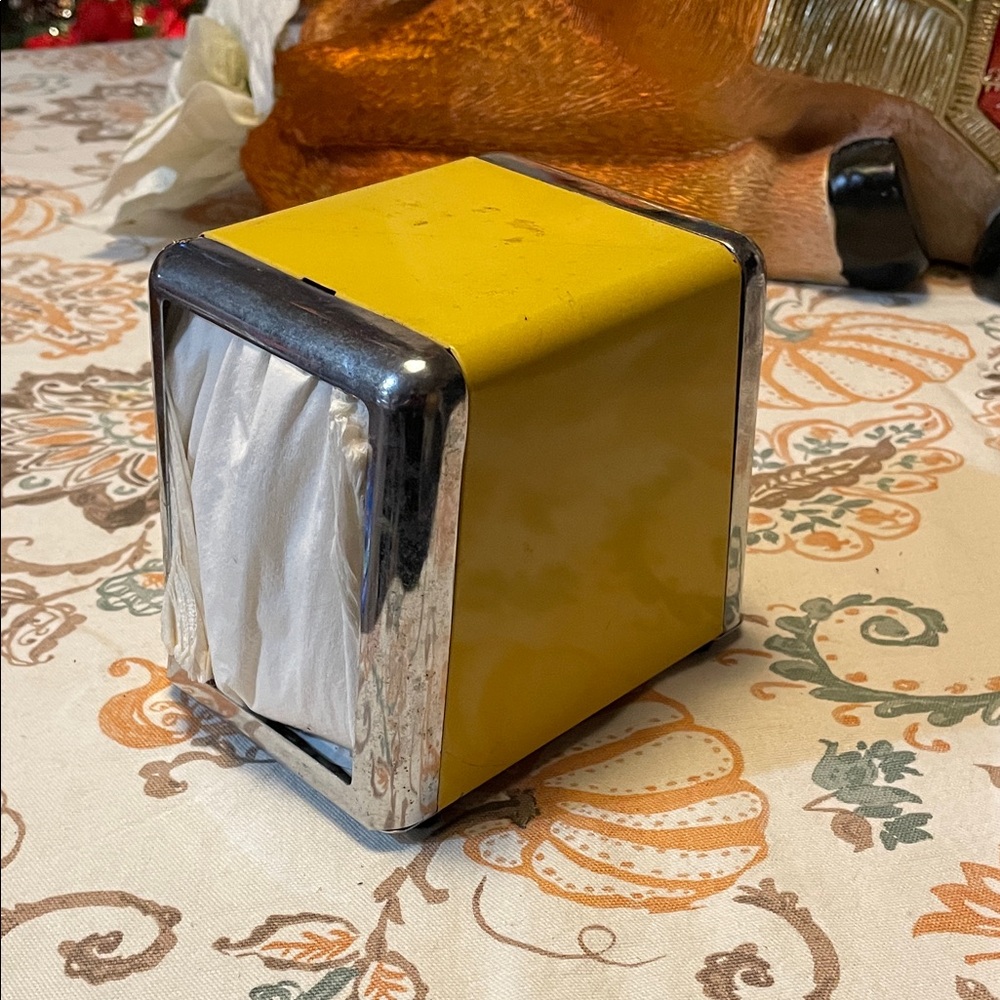Vintage diner Yellow Napkin Dispenser with Chrome Accents